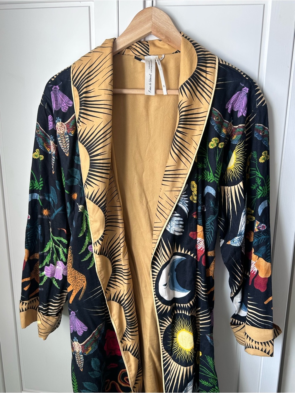 Anthropologie Black Sun & Botanical Print Robe - Picture 4 of 11